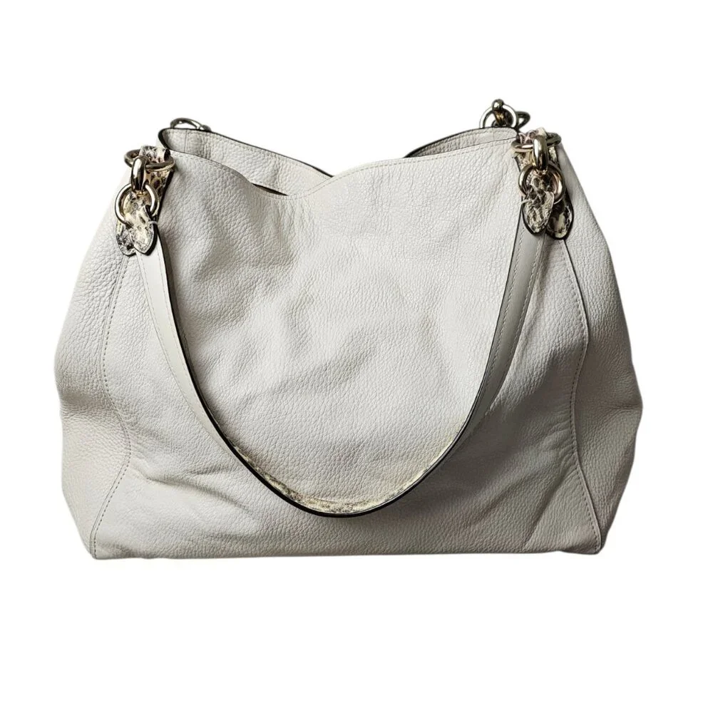 Coach Hallie Pebble Leather Snake Trim White Hobo Shoulder Bag F80266 COA - Picture 8 of 16